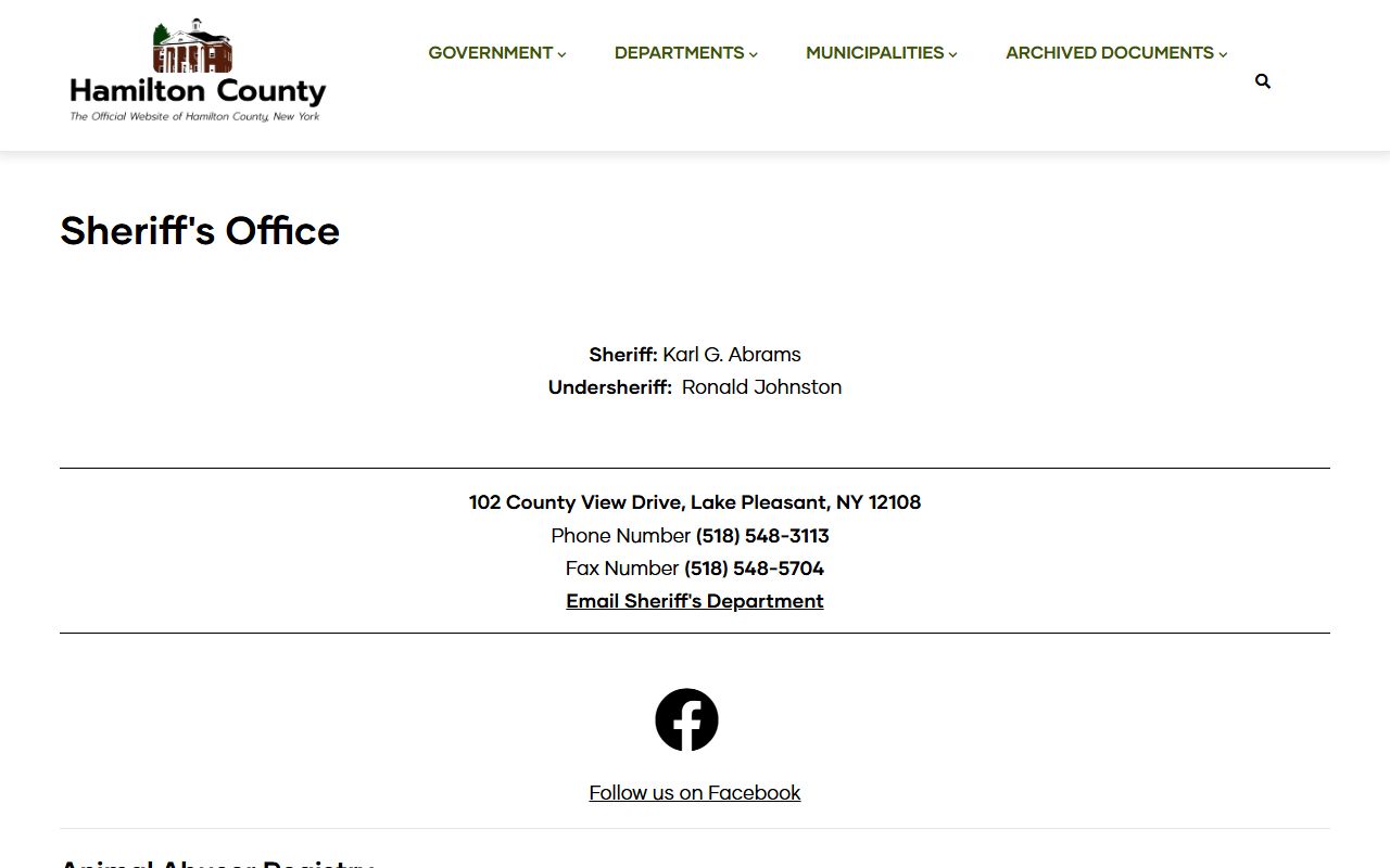 Hamilton County Sheriff's Office jail contact information for inmate population searches
