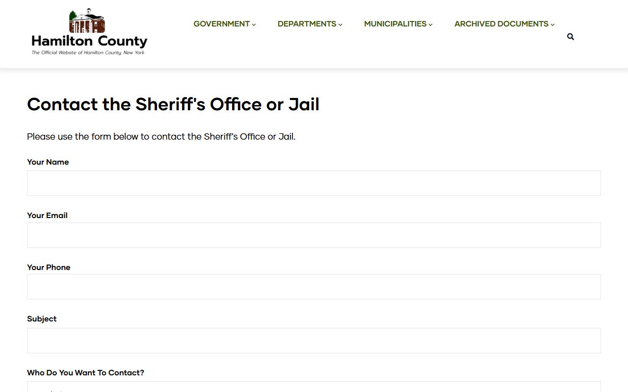 Hamilton County sheriff jail contact form for inmate records requests